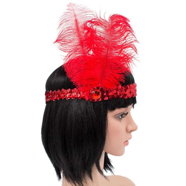 Red Sequin Feather 20s Headband