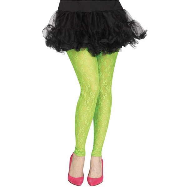 80s Neon Green Lace Footless Tights