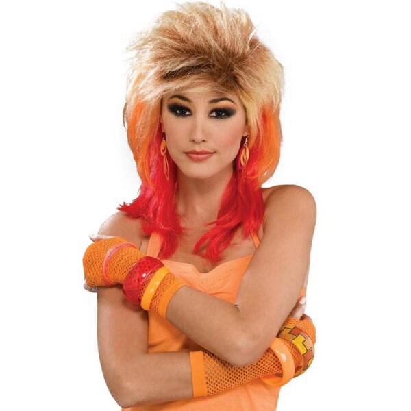 80s Glam Multicoloured Mullet Wig