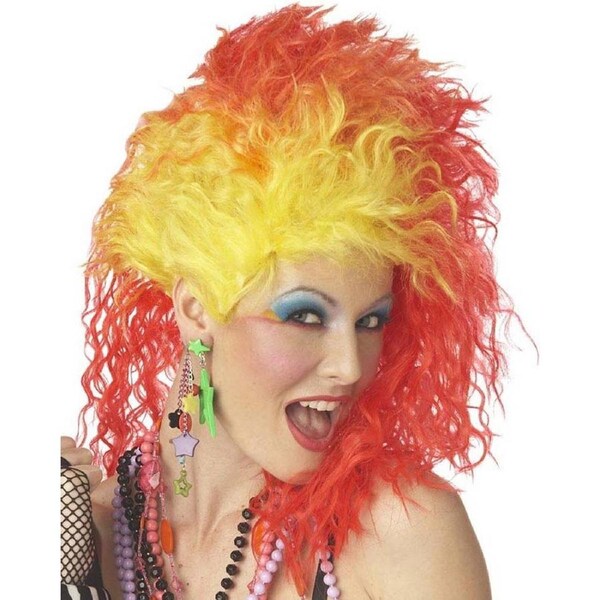 80s True Colours Yellow Orange and Red Curly Wig