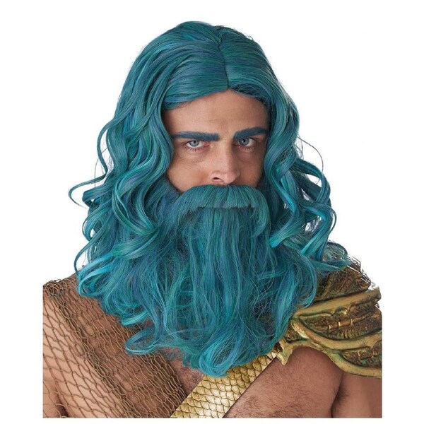 Ocean King Long Blue Wig and Beard Set