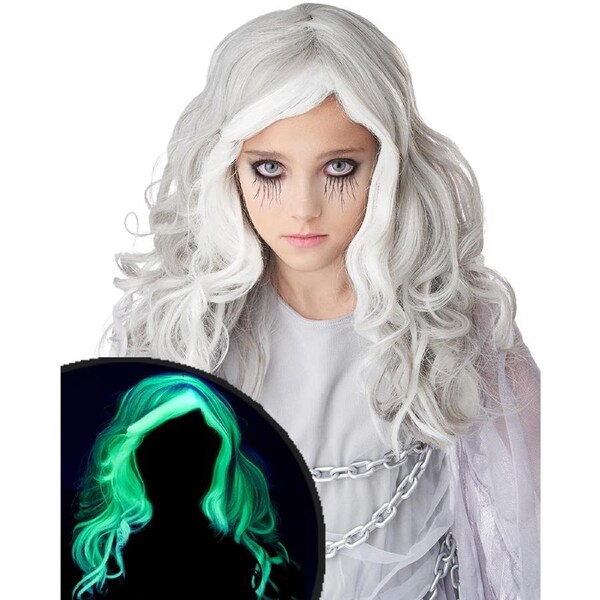 Glow in the Dark Ghost Long Grey Kids Wig