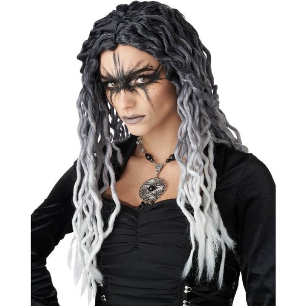 Ombre Black and Grey Crinkle Dreads Wig