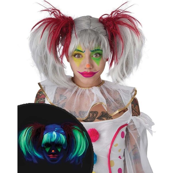Glow in the Dark Punk Red and Grey Pigtails Wig
