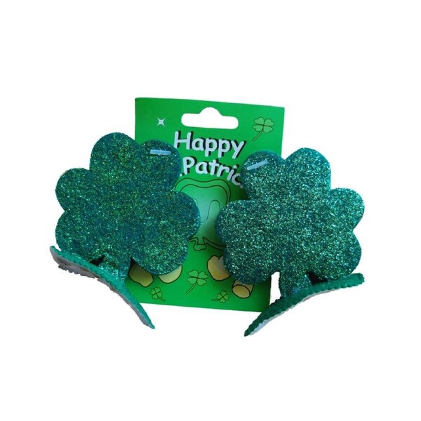Shamrock Glitter Hair Clips Pack of 2
