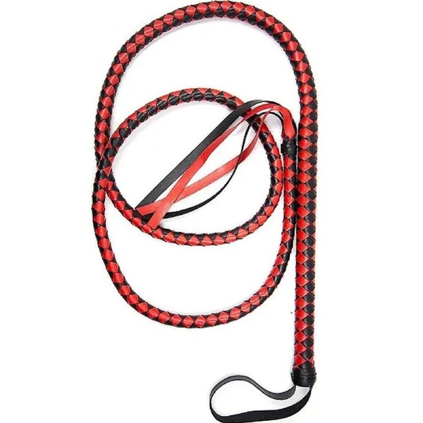 Black and Red Stock Whip Costume Prop 1.2m