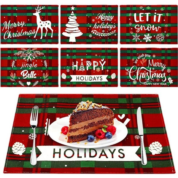 6pack Christmas Placemats 12 x 18 Inch Linen Xmas Table Placemats For Table