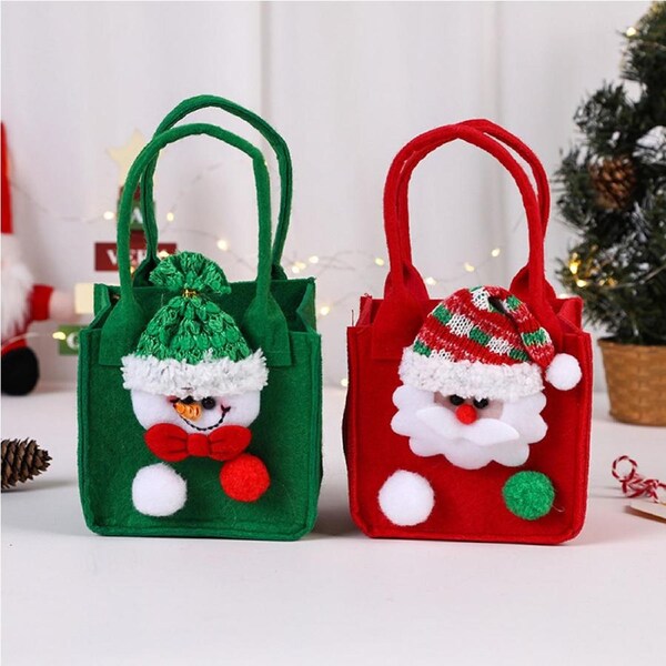 2 Pack Christmas Gift Bag Candy Apple Bag Cartoon Cute Santa Claus Felt Handbag