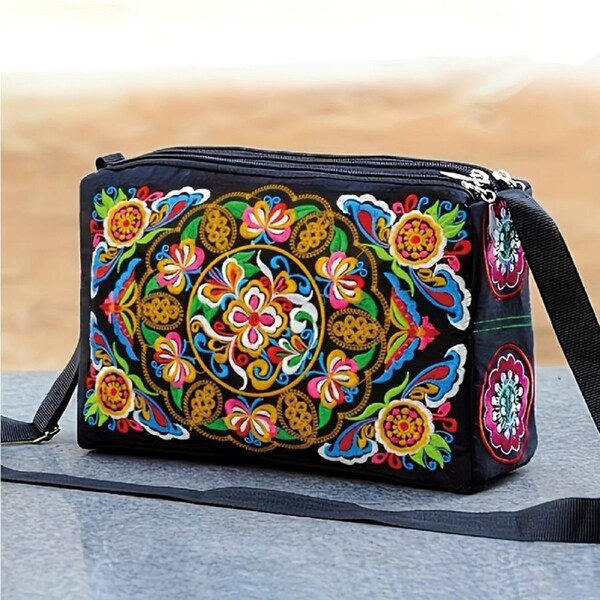 Women's Embroidered Flowers Nylon Crossbody Bag Shoulder Bags