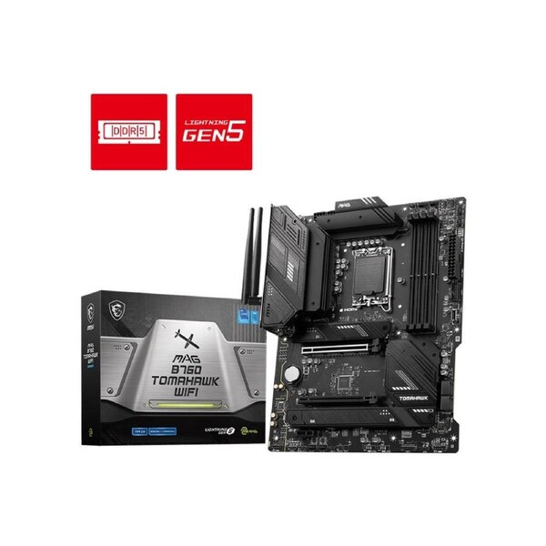 MSI MAG B760 TOMAHAWK WIFI ATX Motherboard, 4x DDR5~192GB, 2x PCI-E x 16, 1x PCI-E x 1, 3x M.2, 4x SATA, 4x USB 3.2 , 4x USB 2.0, 1x USB Type C