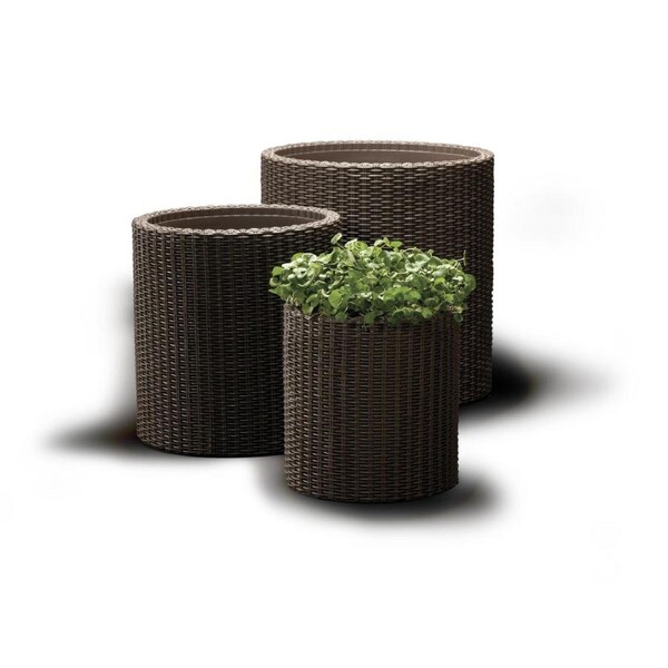 Keter Cylinder Planter- Set of 3 (S+M+L) - Dark Brown