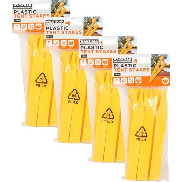 4x 6pc Wildtrak Tent Pegs Plastic Outdoor Camping Accessories/Equipment 180mm