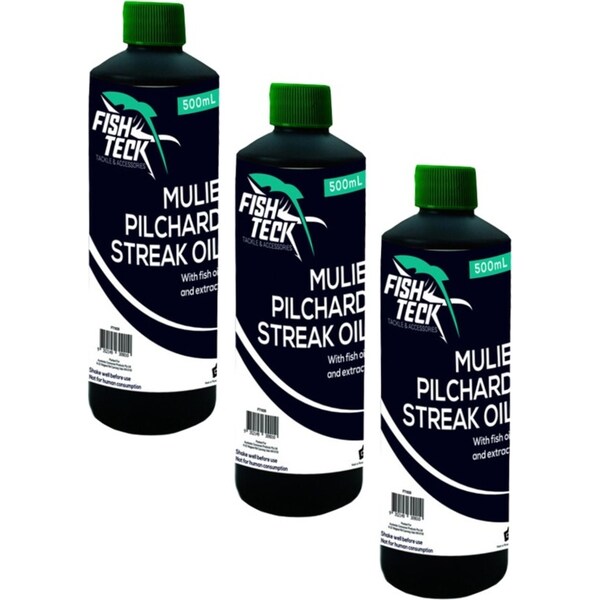 3x Fishteck Mulie Pilchard Streak Oil 500Ml Fishing Gear Equipment Accessories