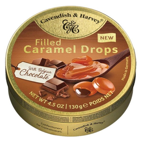 Cavendish & Harvey Tin Caramel Drops Filled with Belgian Chocolate 130g