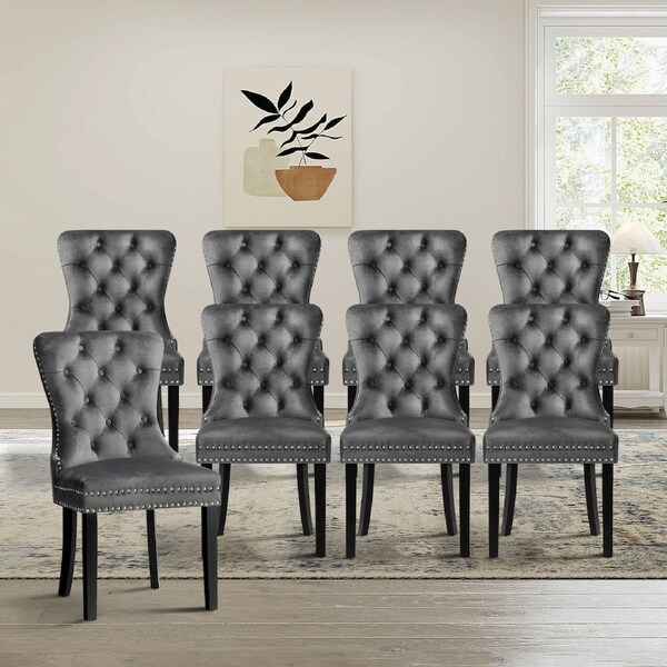 Oikiture 8x Velvet Dining Chairs Upholstered French Provincial Tufted Grey