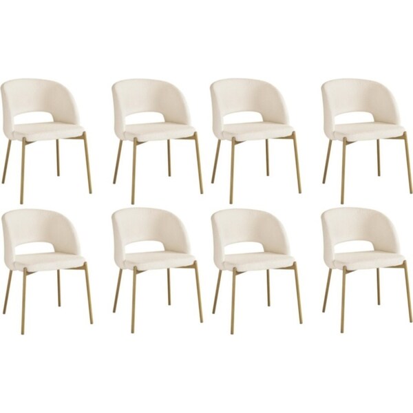 Oikiture 8x Armchair Dining Chair Accent Chairs Tub Armchairs Sherpa White&Gold