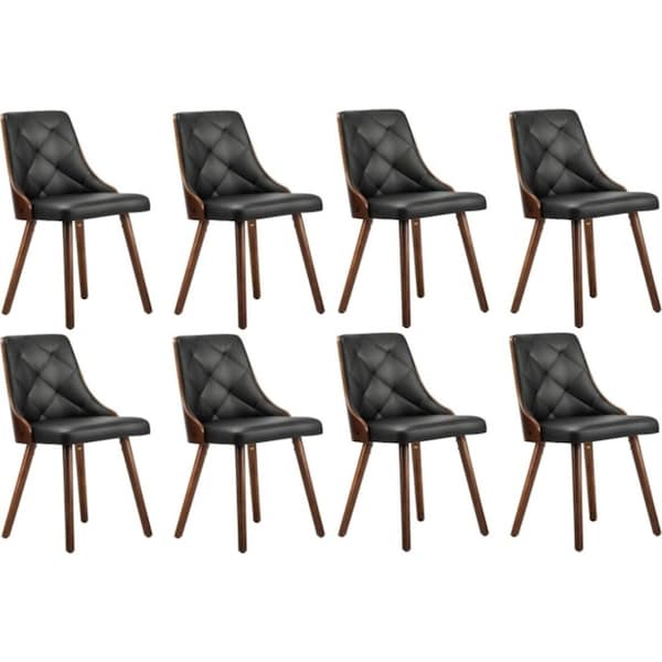 Oikiture 8x Dining Chairs Wooden Chair Kitchen Cafe Faux Leather Padded Black