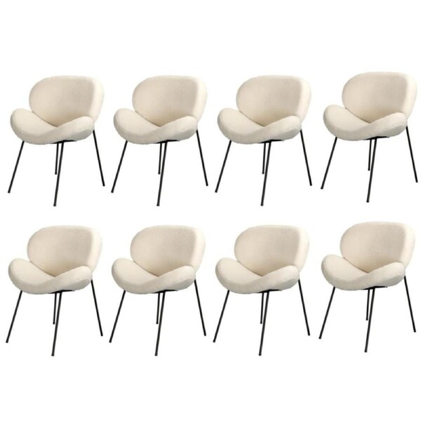 Oikiture 8PCS Armchair Dining Chair Accent Chairs Tub Armchairs Sherpa White