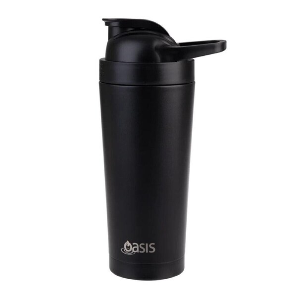 Oasis 700ml Stainless Steel Insulated Protein Shaker Black