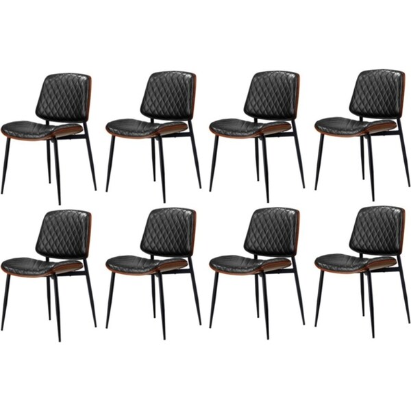 Oikiture 8x Dining Chairs Retro Faux Leather Solid Beech Wood Metal Legs Black