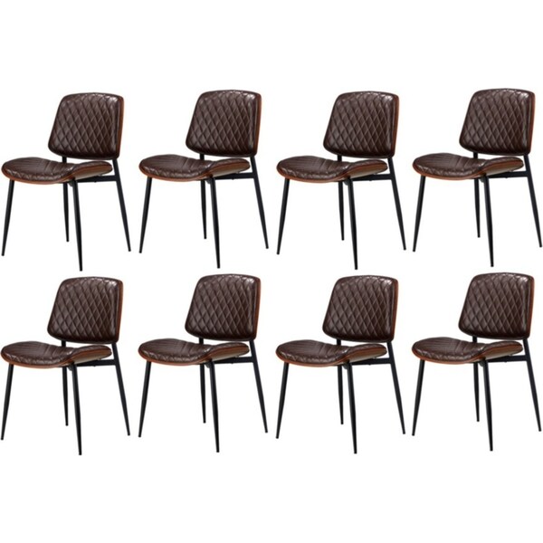 Oikiture 8x Dining Chairs Retro Faux Leather Solid Beech Wood Metal Legs Walnut