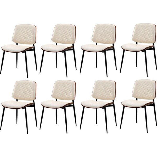 Oikiture 8x Dining Chairs Retro Faux Leather Solid Beech Wood Metal Legs White