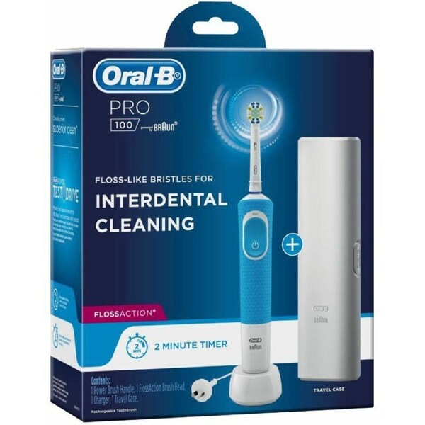 New Oral-B Pro 100 Floss Action Clean Electric Toothbrush - Blue