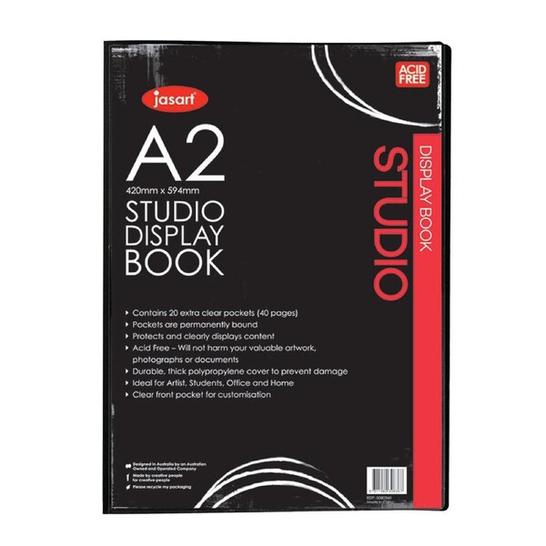 Jasart A2 Studio Display Book School Artworks Protector/Organiser 20 Pockets