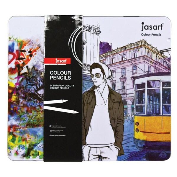 24pc Jasart Studio Art/Craft Tin Colour Pencil Set Sketching/Drawing Non-Toxic