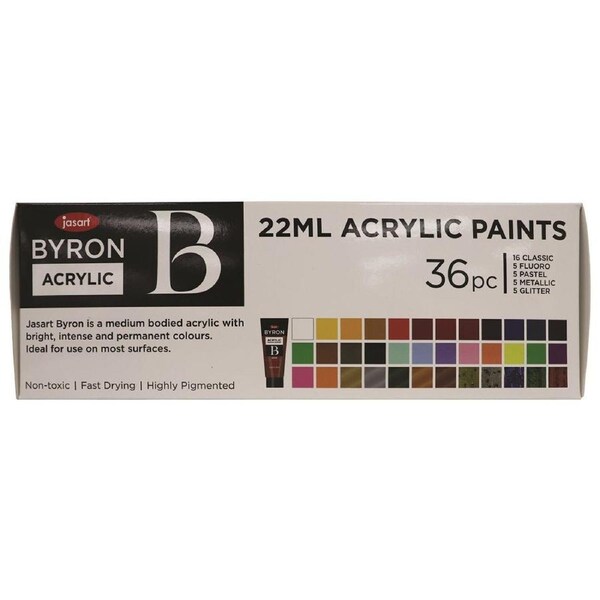 36pc Jasart Byron 22ml Acrylic Colour Paint Tube Set Art/Craft Canvas Painting