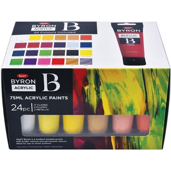 24pc Jasart Byron 75ml Acrylic Colour Paint Tube Set Art/Craft Canvas Painting