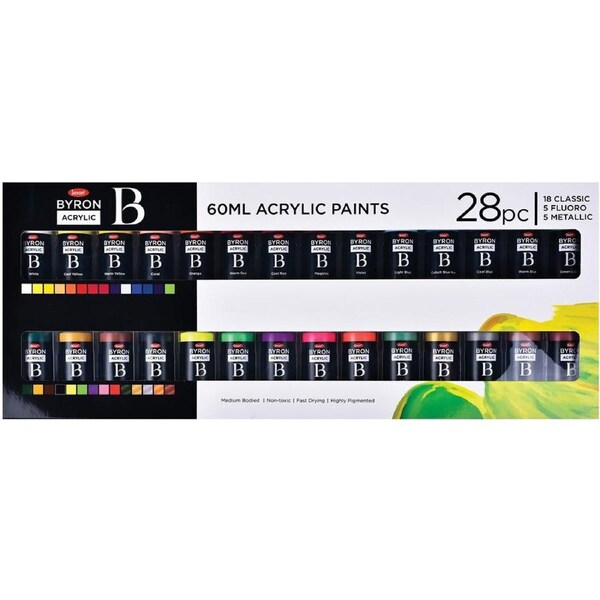 28pc Jasart Byron 60ml Acrylic Colour Paint Tube Set Art/Craft Canvas Painting