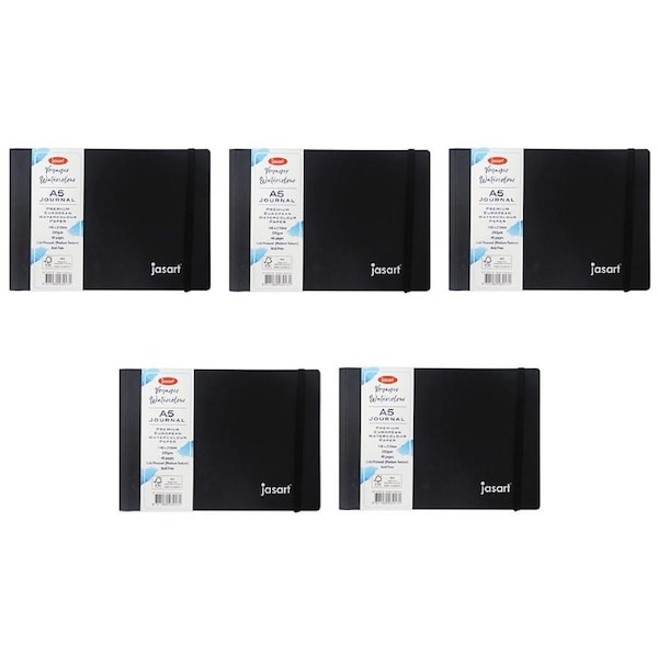 5x Jasart Voyager A5 Watercolour Journal w/ Band Writing Stationery 200GSM Black