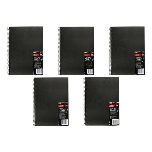 5x Jasart Single A4 Wire Bound Visual Diary 30-Sheets Writing Stationery Black