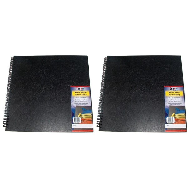 2x Jasart 140GSM Wire Bound 80-Sheet School Art Black Paper Visual Diary 10x10