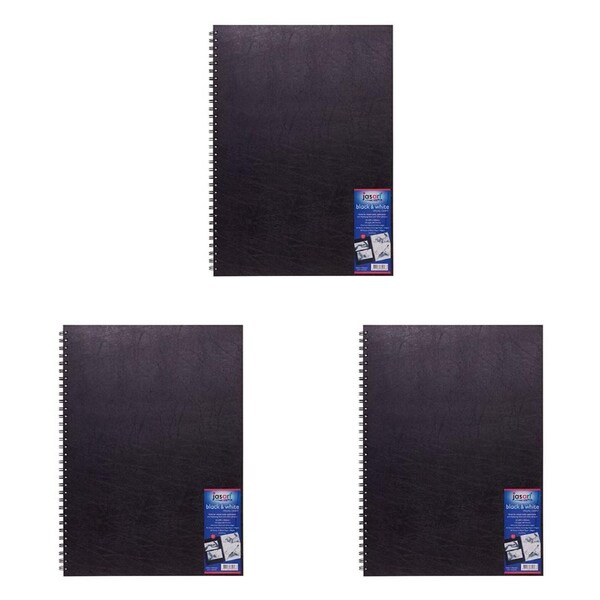 3x Jasart A4 Wire Bound Visual Diary 60-Sheets Writing Stationery Black/White