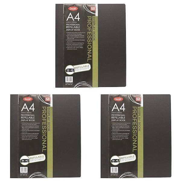 3x Jasart A4 Pro Refillable Display Book Xtra Wide Spine Protector 20 Pockets