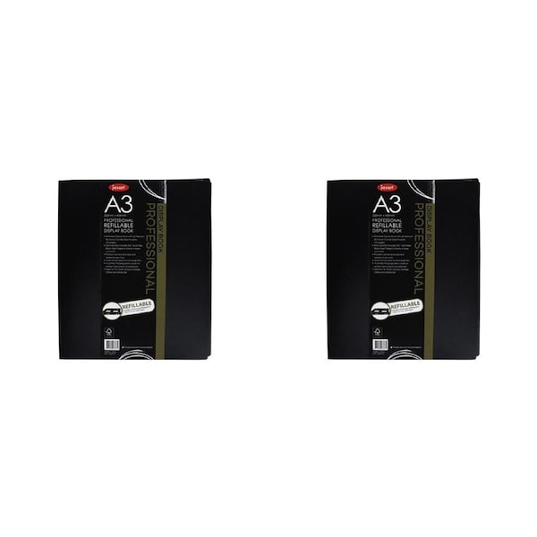 2x Jasart A3 Pro Refillable Display Book Xtra Wide Spine Protector 20 Pockets