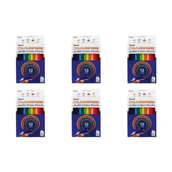 6x 12pc Jasart Coloursphere Jumbo Colouring Pencil Set Art Sketching Triangular