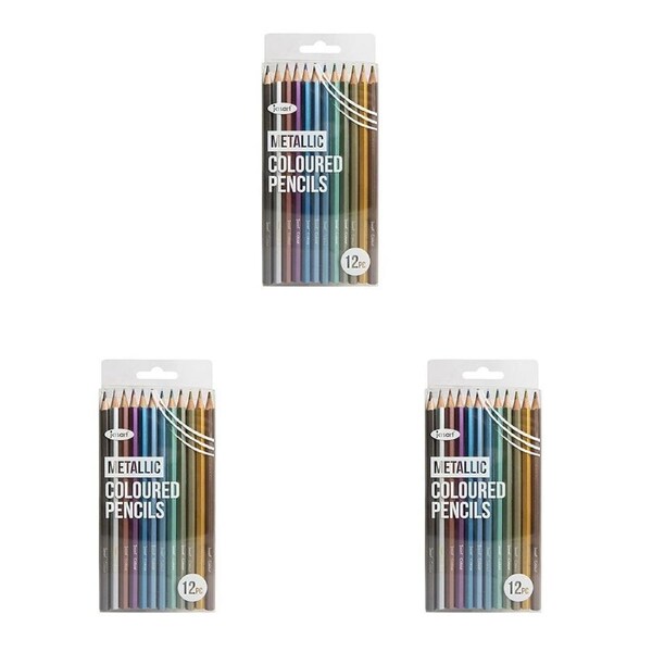 3x 12pc Jasart Studio School Artist Art/Craft Colour Pencils Non-Toxic Metallic