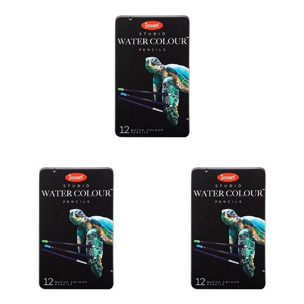 3x 12pc Jasart Studio Art Drawing/Blending Watercolour Pencil Tin Set Non-Toxic