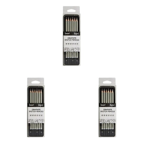 3x 6pc Jasart Studio Graphite Sketch Pencil Tin Set Art Portraiture/Drawing Grey