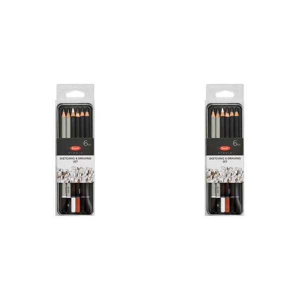 2x 6pc Jasart Studio 4B/8B Graphite Sketching Drawing Charcoal Pencil Set w/ Tin