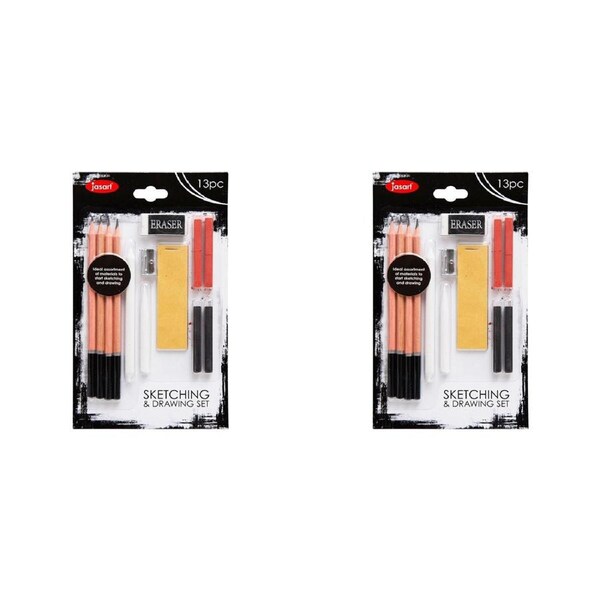 2x 13pc Jasart Art Sketching Drawing Graphite Pencil/Pastel/Sharpener/Eraser