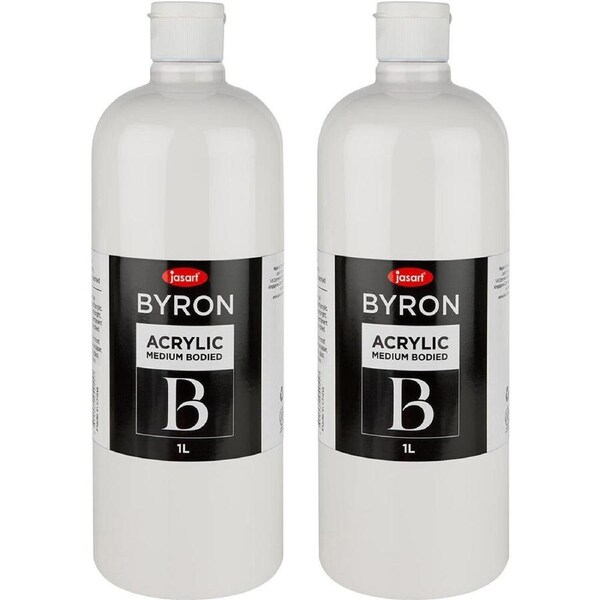 2x Jasart Byron 1L Acrylic Paint Bottle Medium-Bodied Art/Craft Painting White