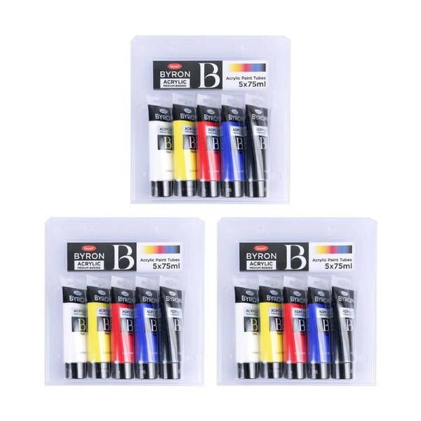 3x 5pc Jasart Byron 75ml Acrylic Paint Tube Medium Bodied Art/Craft Primary Cool
