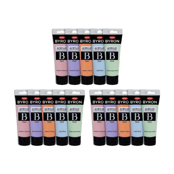 3x 5pc Jasart Byron 75ml Acrylic Paint Set Medium-Bodied Art Painting Pastel