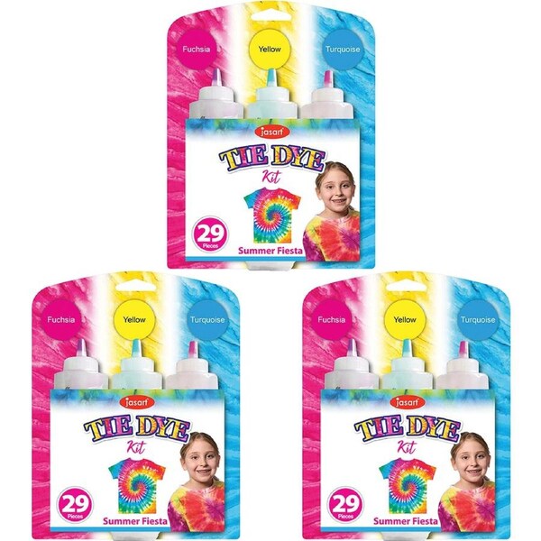 3x 29pc Jasart Art/Craft Tie Dye Kit 3-Colour Set w/ Instructions Summer Fiesta