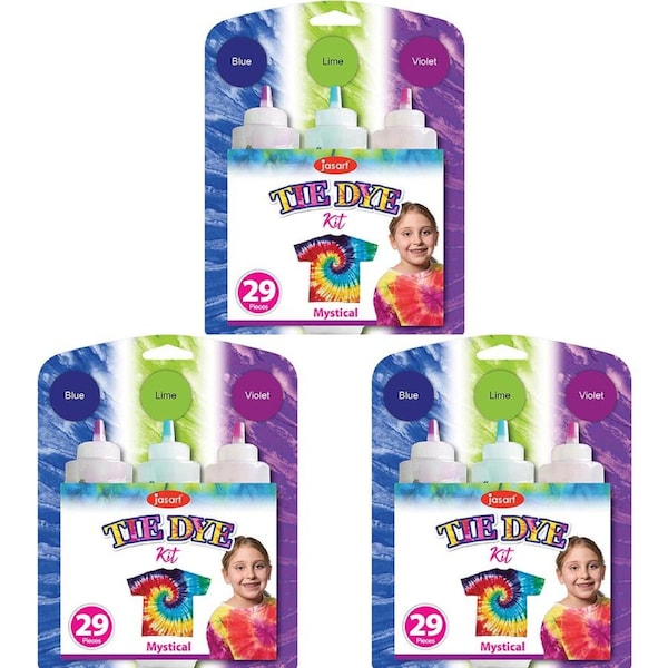 3x 29pc Jasart Art/Craft Tie Dye Kit 3-Colour Set w/ Instructions Mystical