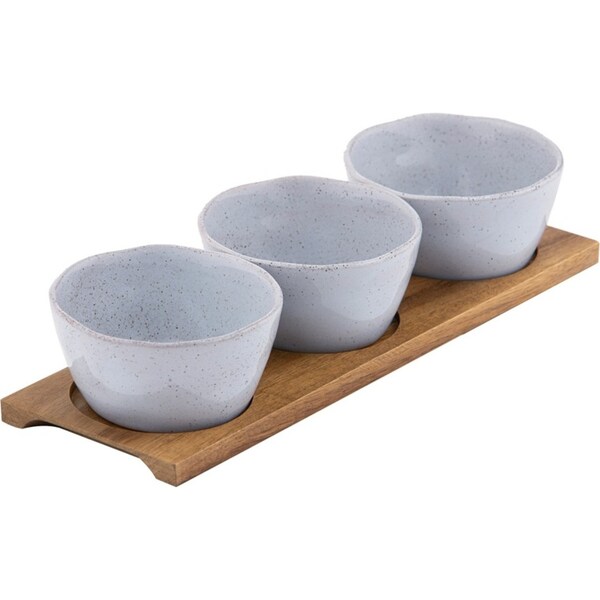 4pc Ladelle Artisan Serving Porcelain Round Bowl & Tray Set Home/Kitchen Blue